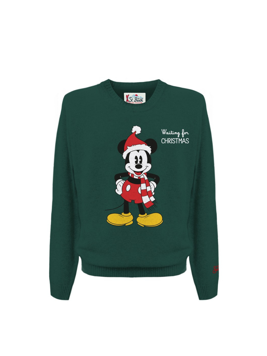 Maglione "00 emb" Saint Barth verde "Waiting for Christmas" con topolino HER0001 02498I MC2 SAINT BARTH 