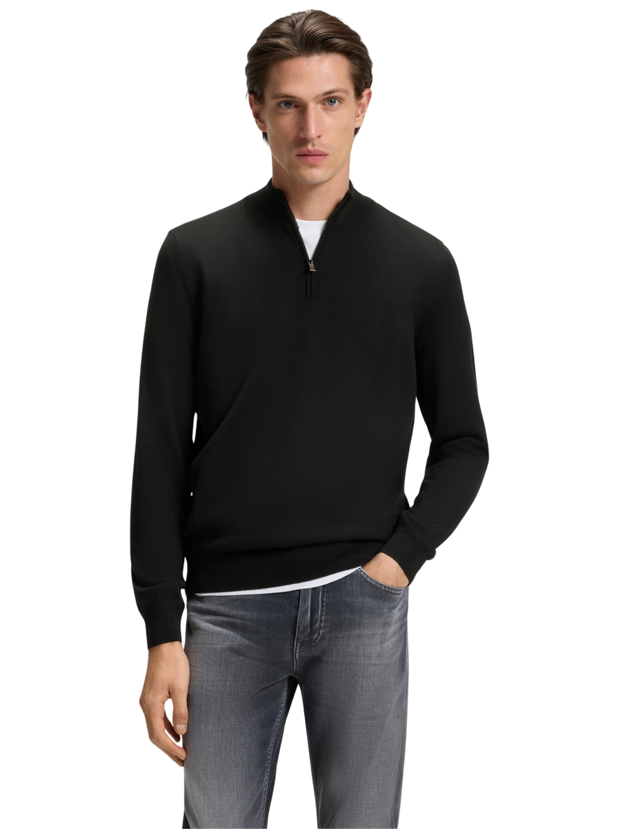 Maglia Boss nera a collo alto con zip 50528300 001 Boss 