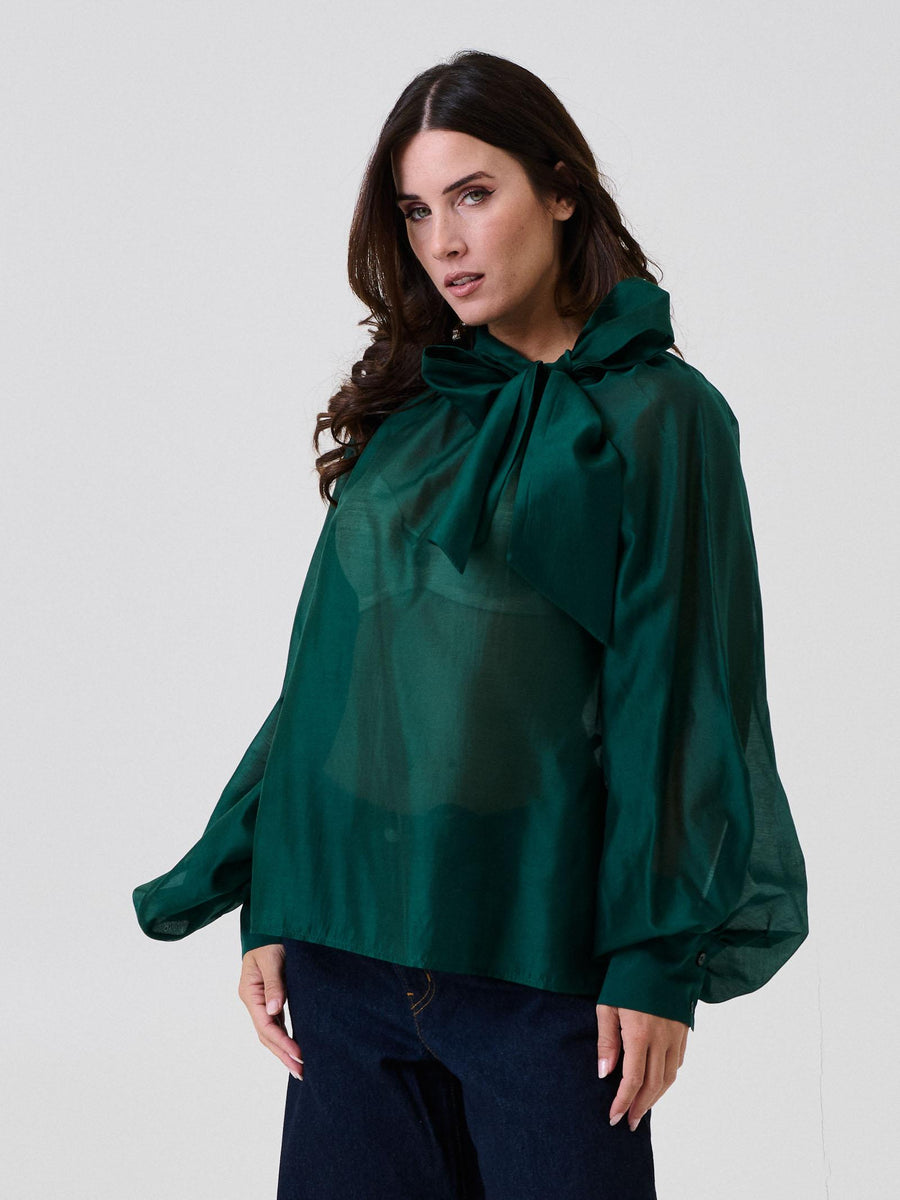 Blusa con fiocco Vicolo verde petrolio TF0488 PETROLIO Vicolo 