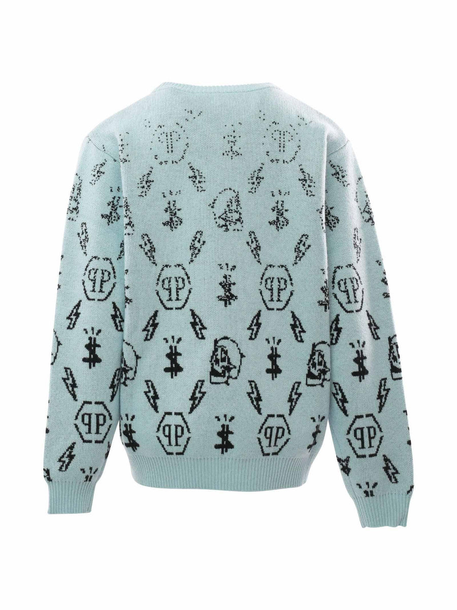 Maglioncino azzurro logo all over 2OW000LHE32 40646 Philipp Plein 