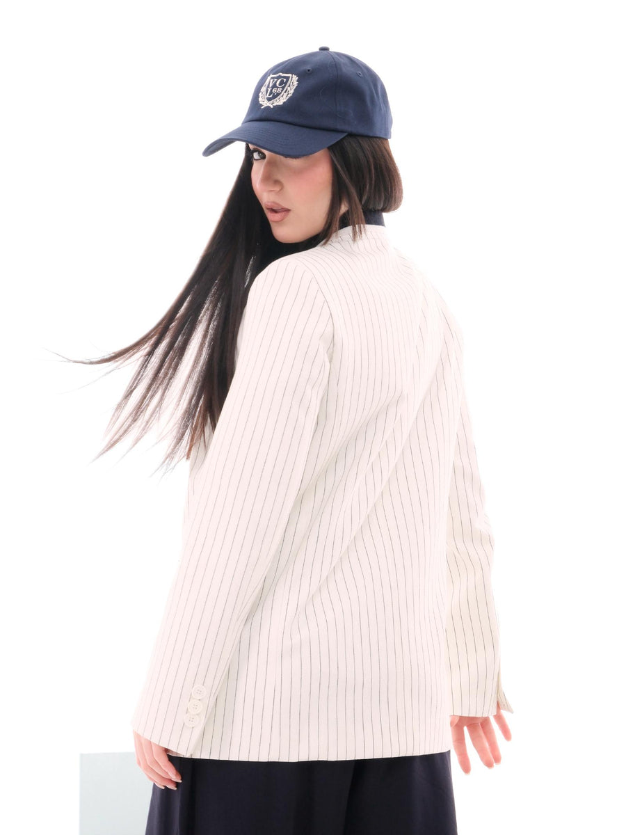 Blazer a righe Vicolo bianco con spille stile marinaro RD0503 BIA Vicolo 