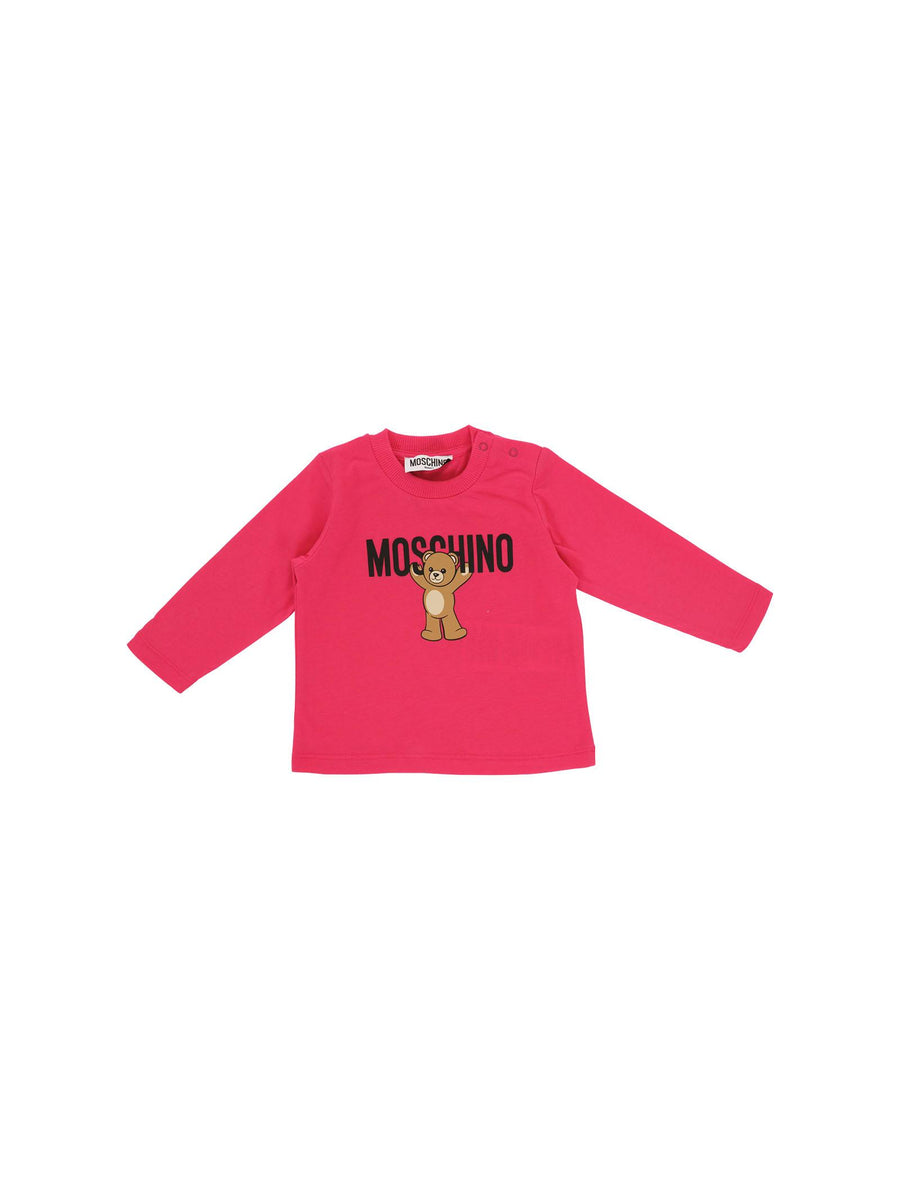 T-Shirt a maniche lunghe Moschino fucsia con logo e teddy bear MZO00R 50541 Moschino 