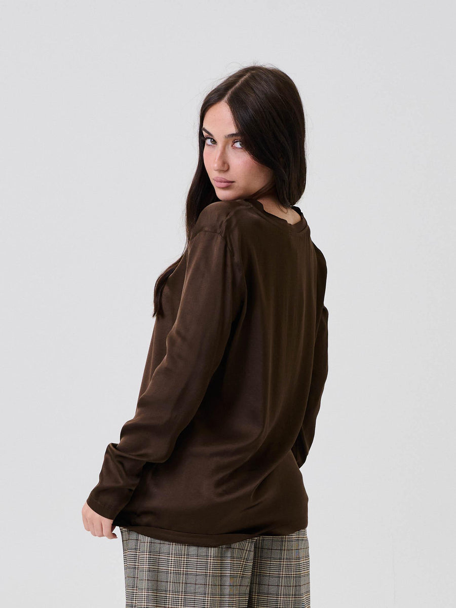 T-Shirt a maniche lunghe Vicolo marrone effetto seta TF0244 MARRONE Vicolo 