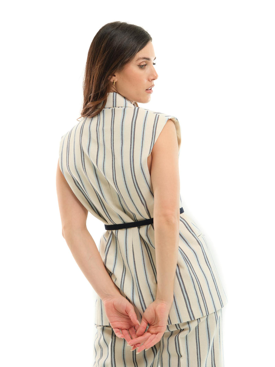 Gilet Imperial bianco a righe blu e nere con cinturino L9990012T BEIGE/BLU Imperial 