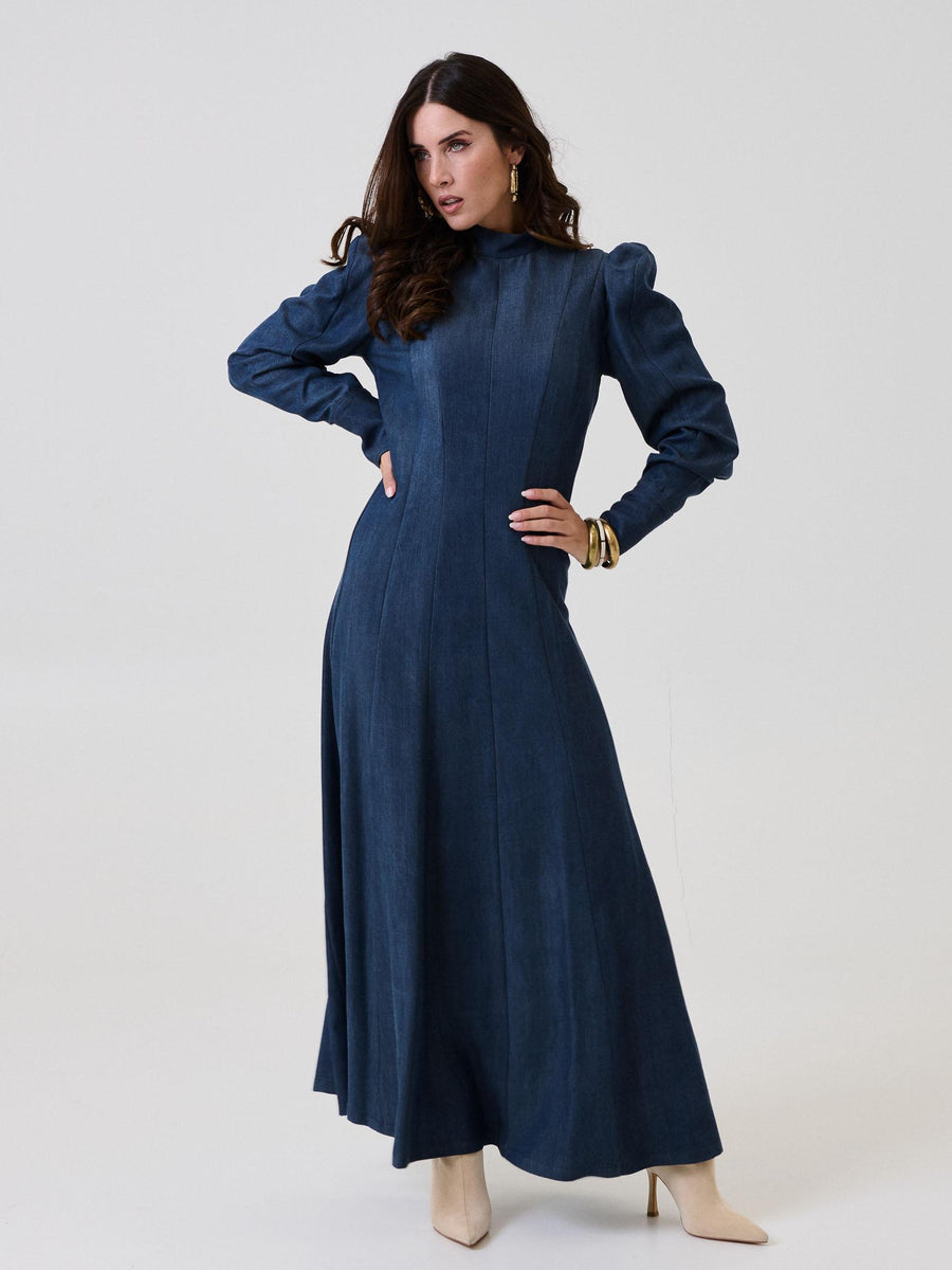 Abito lungo Bohemian Vì in denim con spalline a palloncino AB283 BLUE Bohemian V 