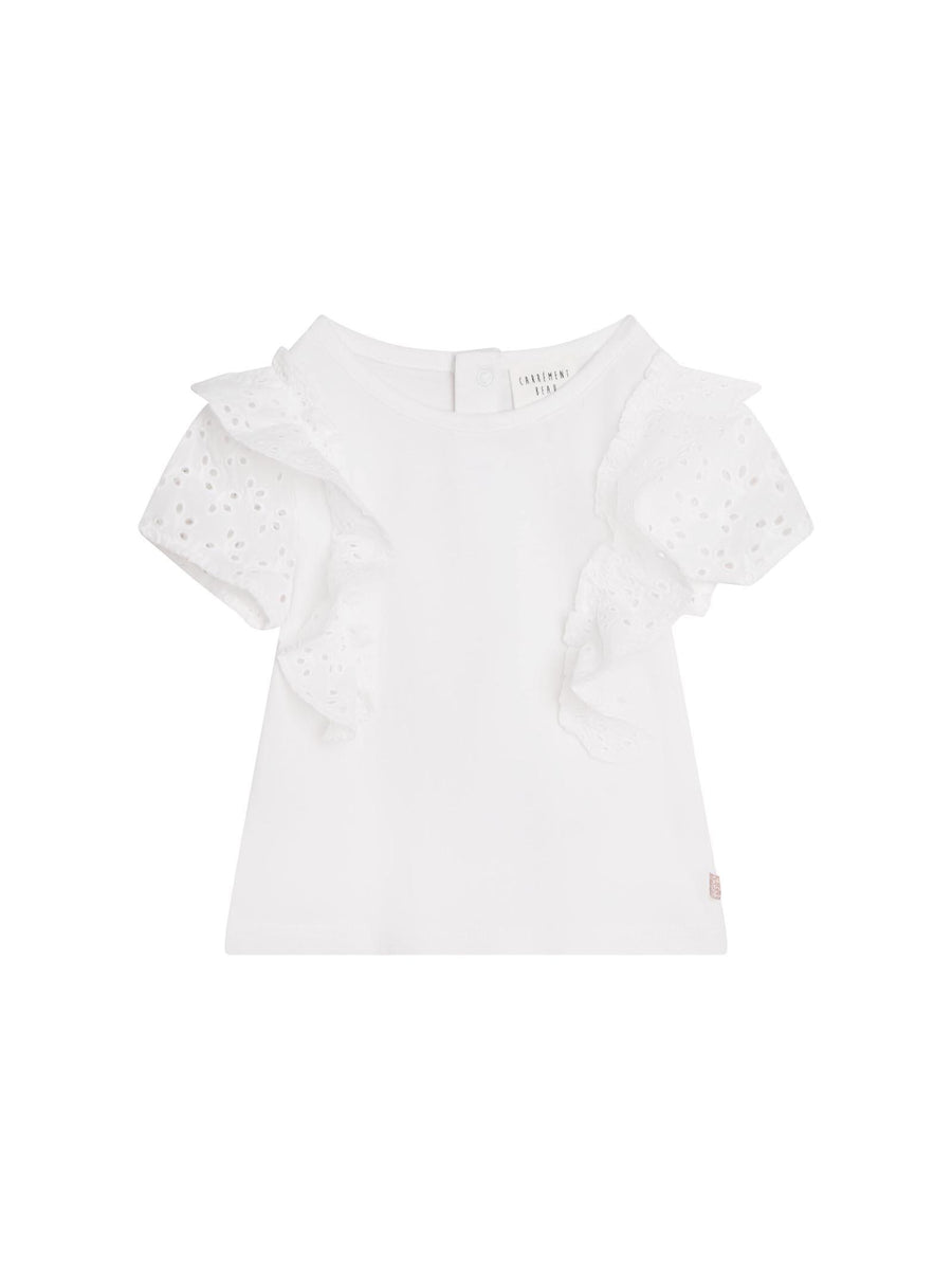 T-shirt bianca con volant san gallo Y05258 BIANCO Carrement Beau 