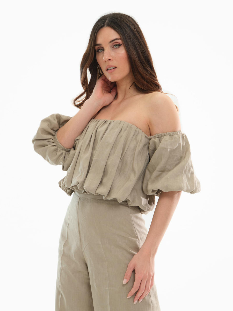 Top cropped Bohemian Vì taupe monospalla TOP201 TAUPE Bohemian V 
