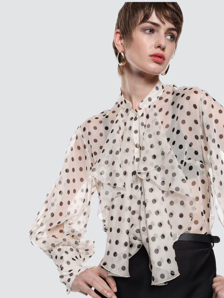 Camicia Imperial panna con stampa a pois e fiocco centrale CNE5KHD PANNA/NE Imperial 