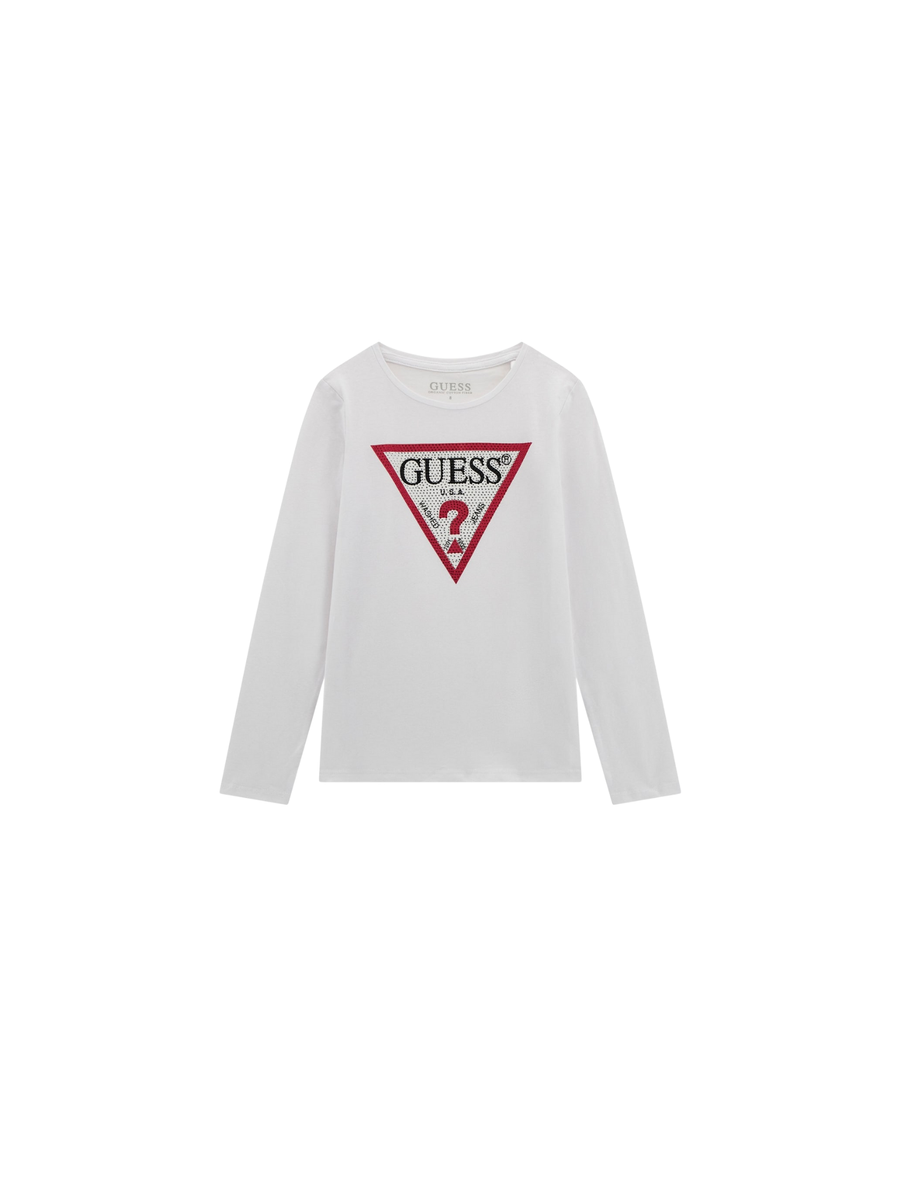 T-Shirt a maniche lunghe Guess bianco con logo triangolare iconico J2YI50K6YW1 G011 Guess 