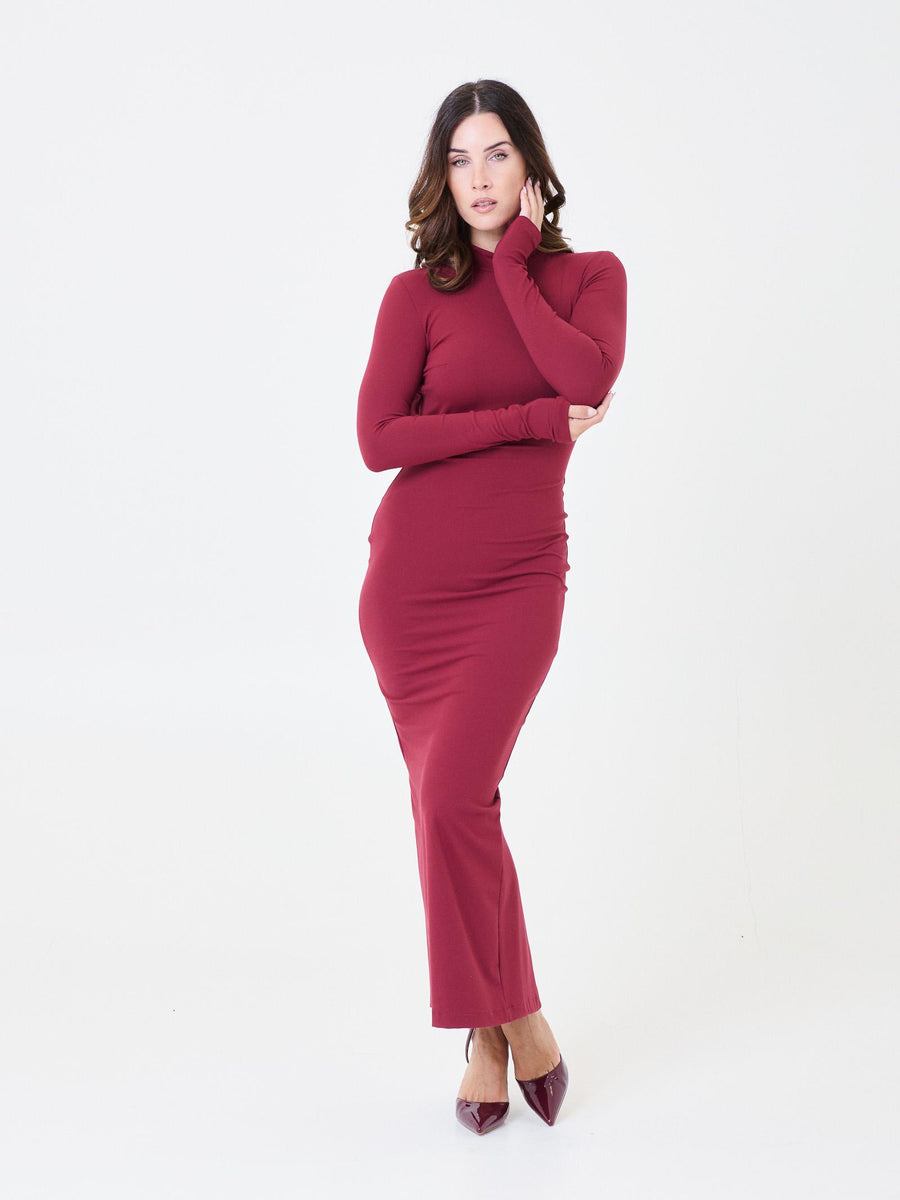 Abito lungo Silence Limited bordeaux a collo alto con schiena scoperta AB4180 BORDEAX Silence Limited 