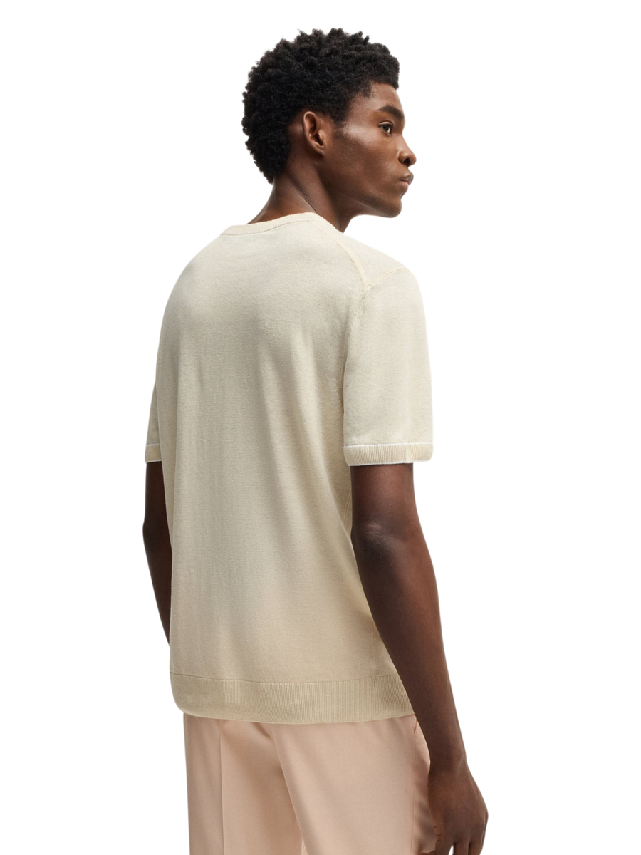 Maglia Boss naturale in misto lino con profili 50537639 100 Boss 