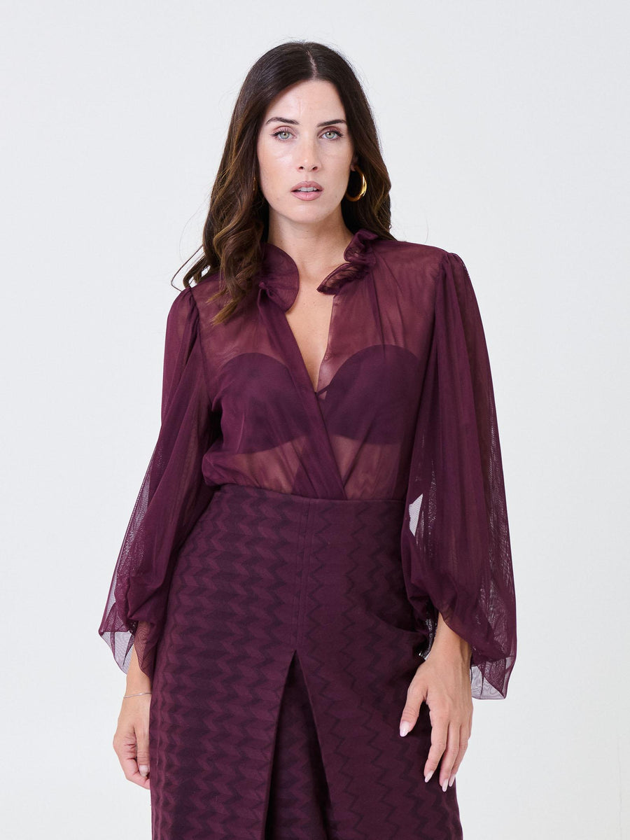 Body trasparente Pho Firenze vinaccio con maniche a sbuffo 4324071 WINE PHO FIRENZE 