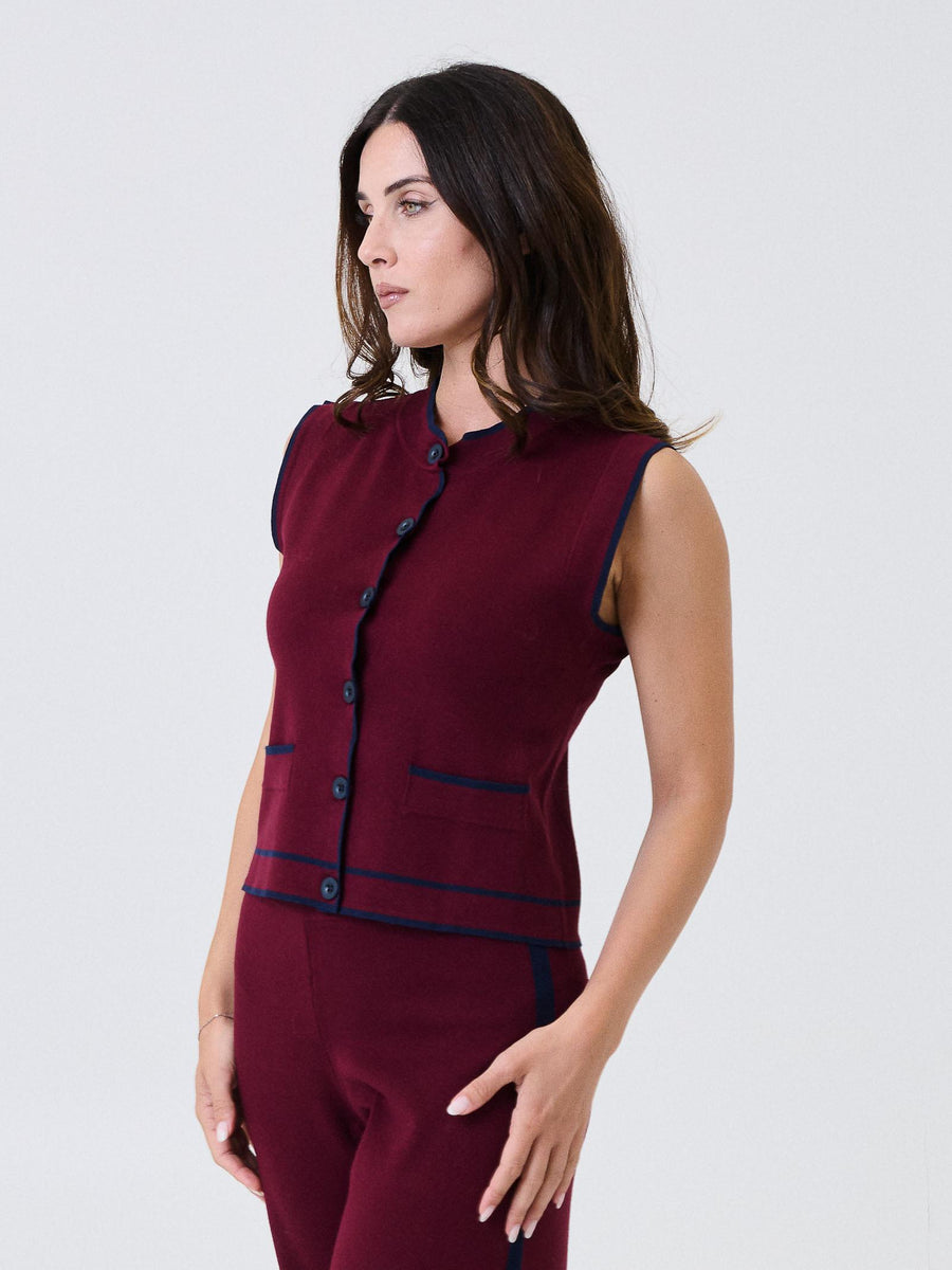 Gilet Kontatto bordeaux con finiture blu navy 3M0941C BORDEAUX kontatto 