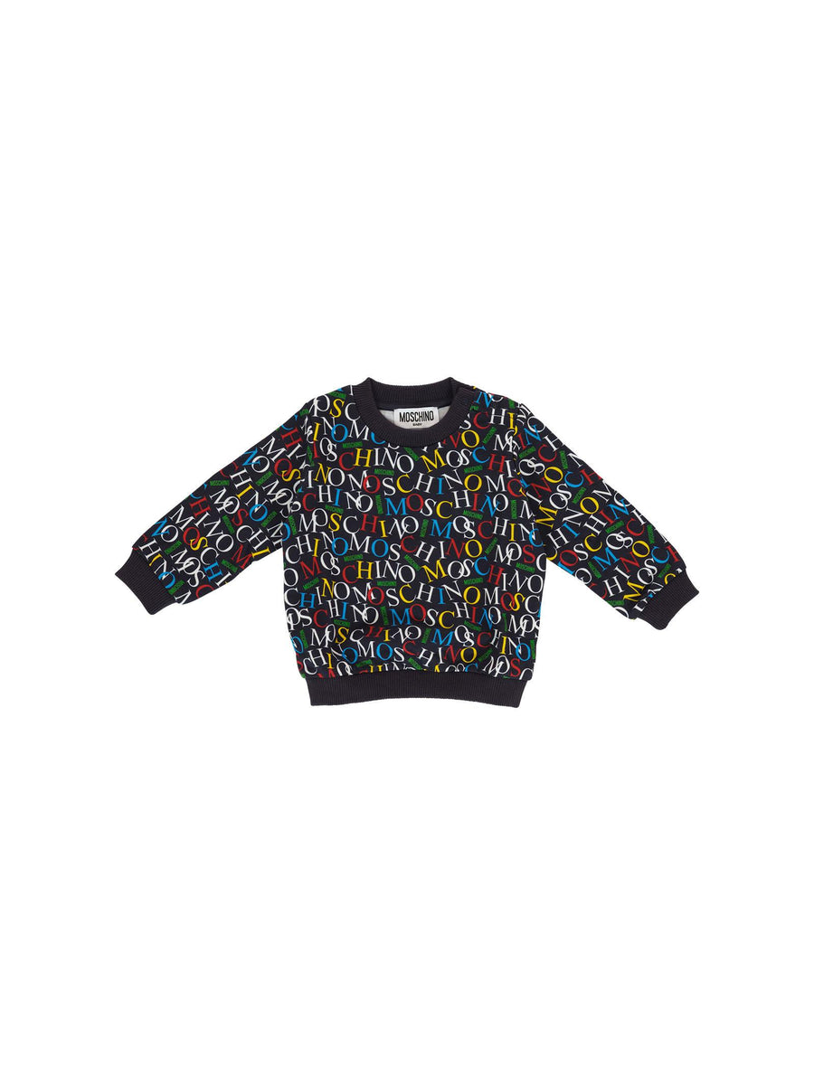 Maglione Moschino blu navy con logo multicolor all over MUF060 84804 Moschino 