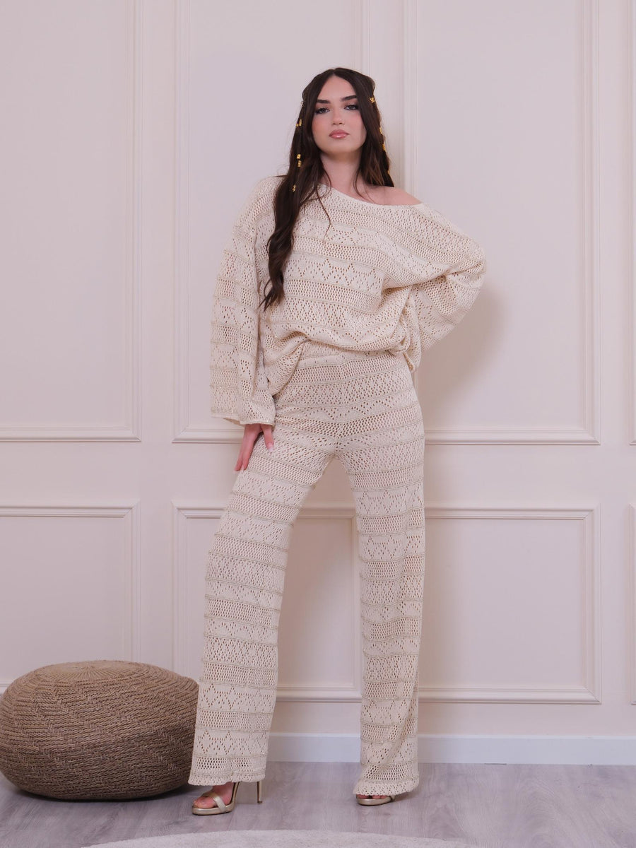 Maglia over beige traforata con lurex oro MA95 RIGALUREX Bohemian V 