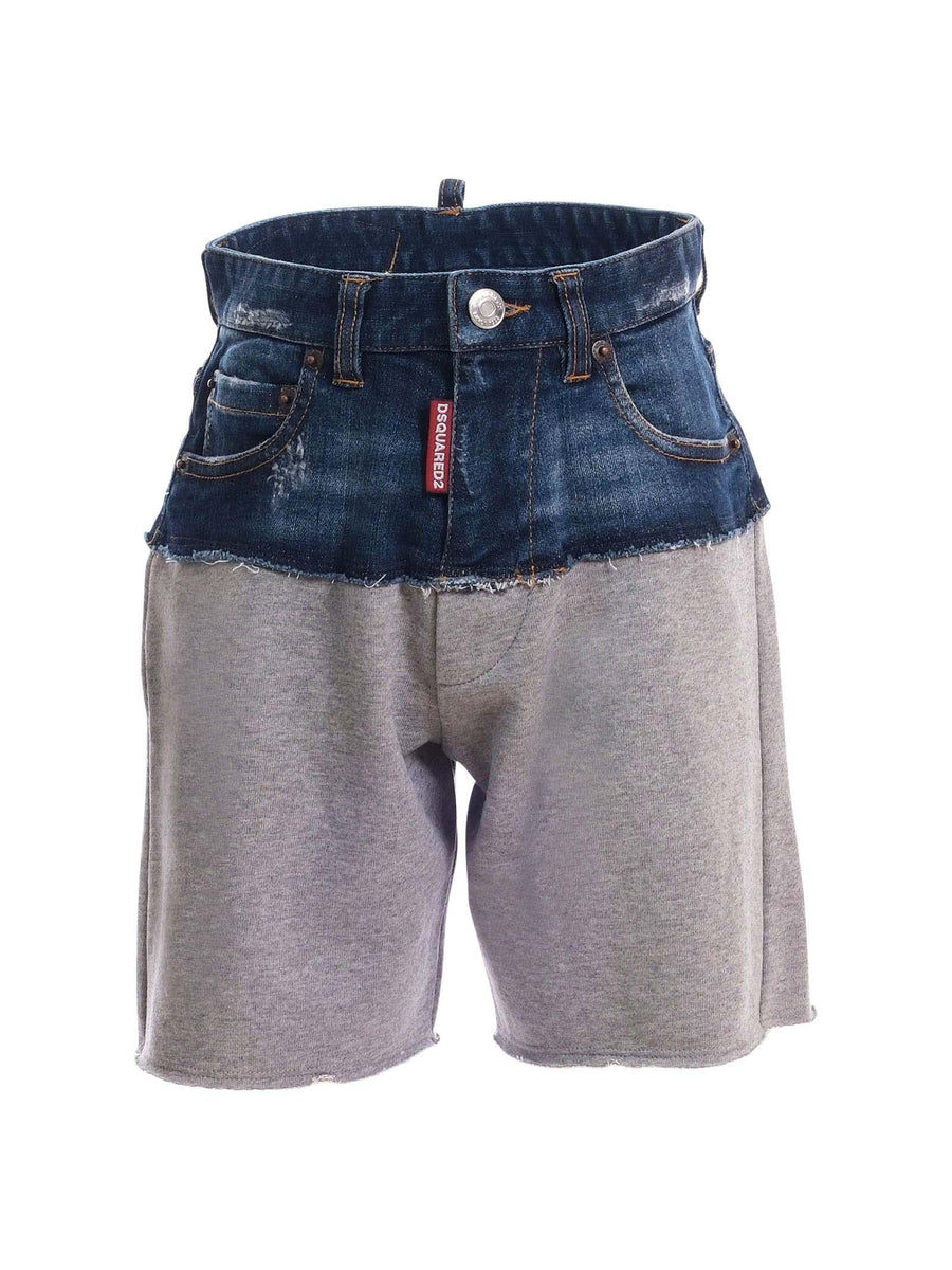Shorts Dsquared ibridi in denim e felpa grigio e blu DQ2769 DQ937 Dsquared 