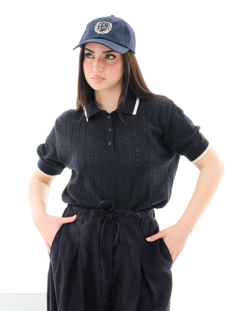 Polo Vicolo blu in maglia traforata 22079D BLU Vicolo 