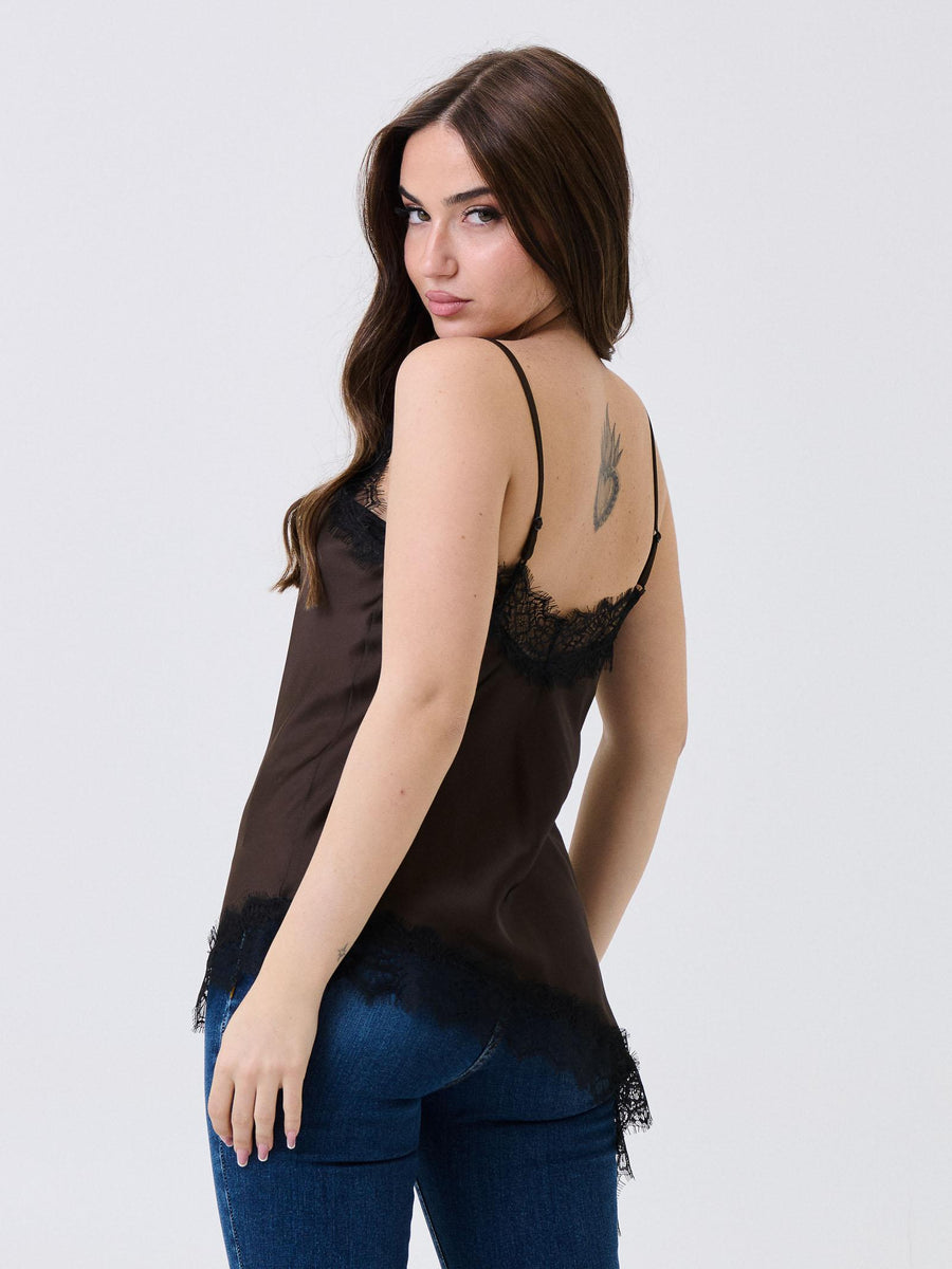 Top asimmetrico Armoire moro con inserti in pizzo TO01P MORO Armoire 