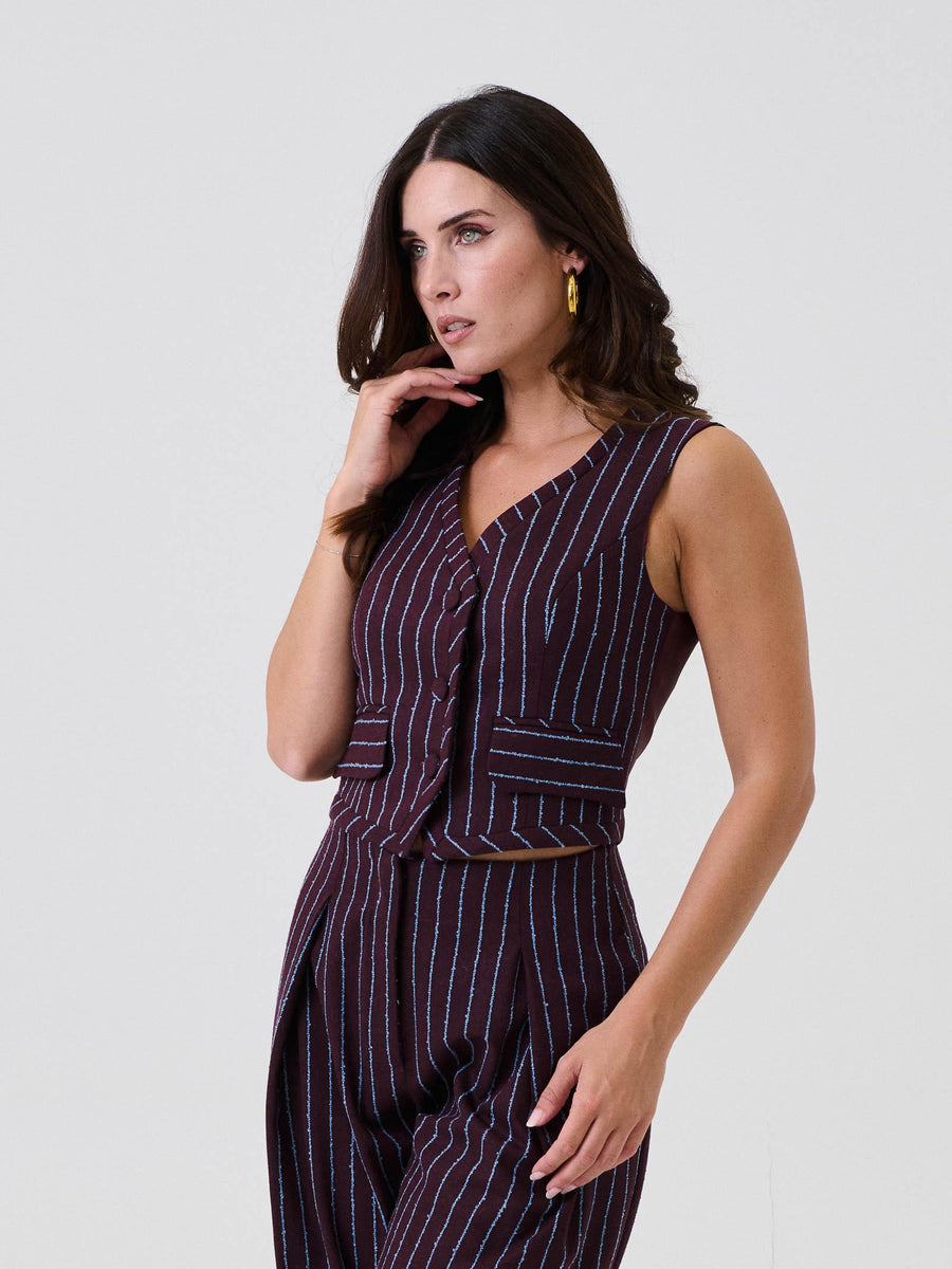 Gilet Bohemian Vì bordeaux a righe azzurre SDBO6005 BORDEAUX Bohemian V 