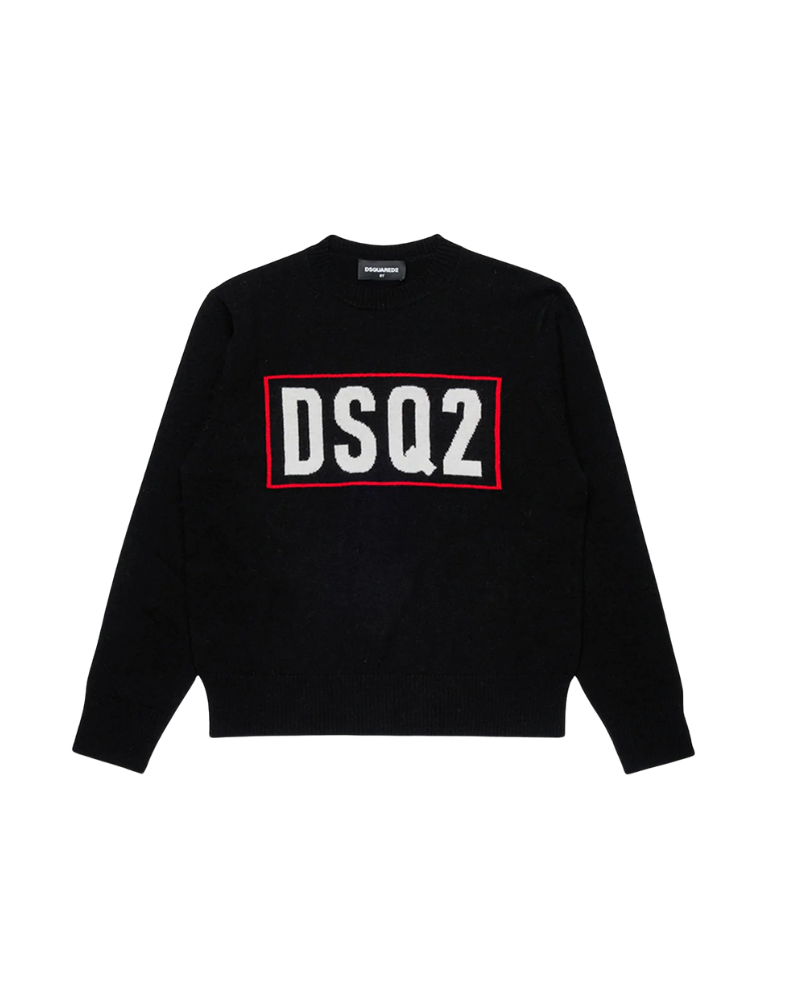 Maglione Dsquared nero con logo DSQ2 a contrasto DQ3071 DQ900 Dsquared 
