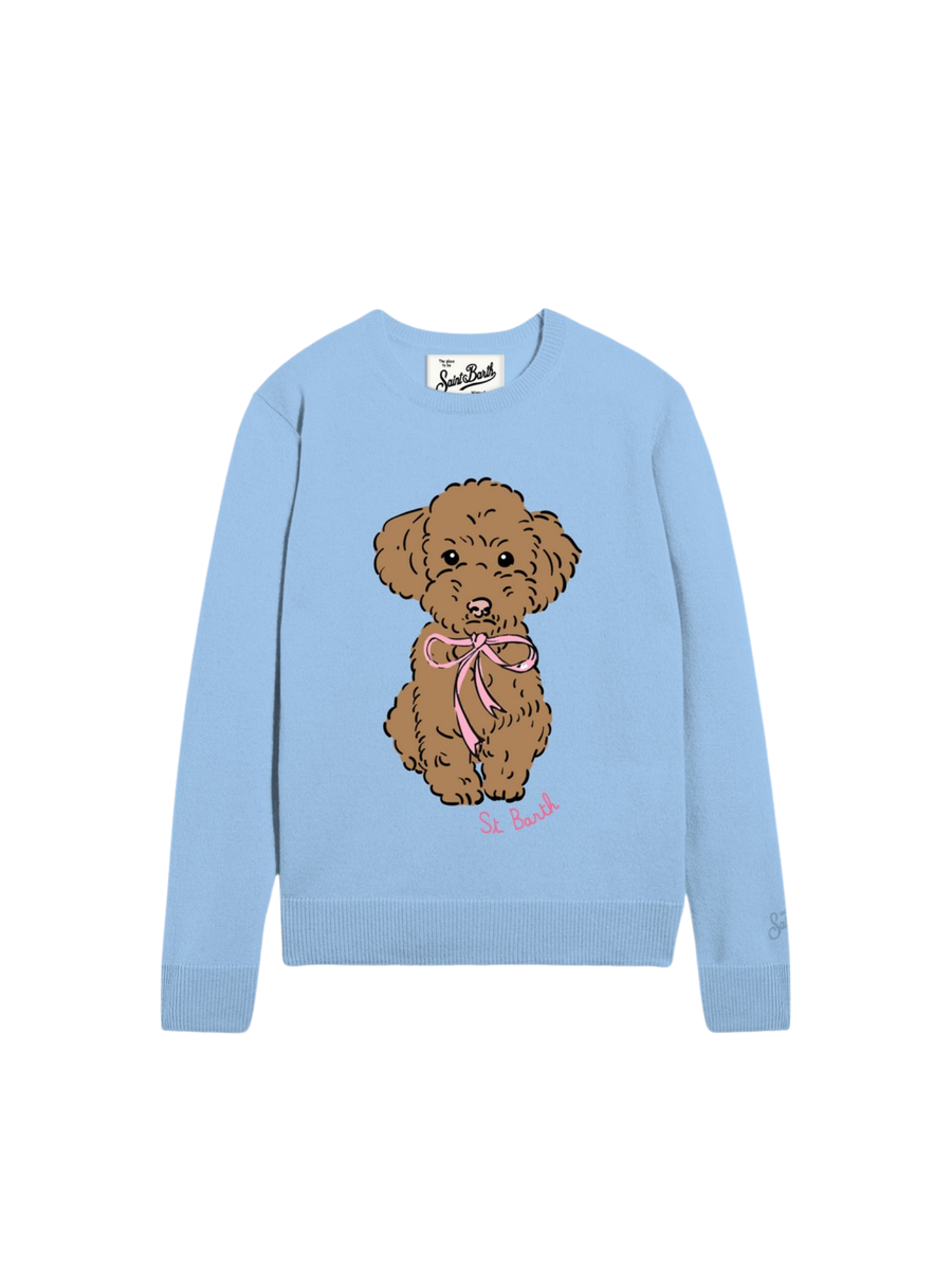 Maglione "Snoopy bow tie 31" Saint Barth azzurra con stampa cane PRC0001 02215I MC2 SAINT BARTH 