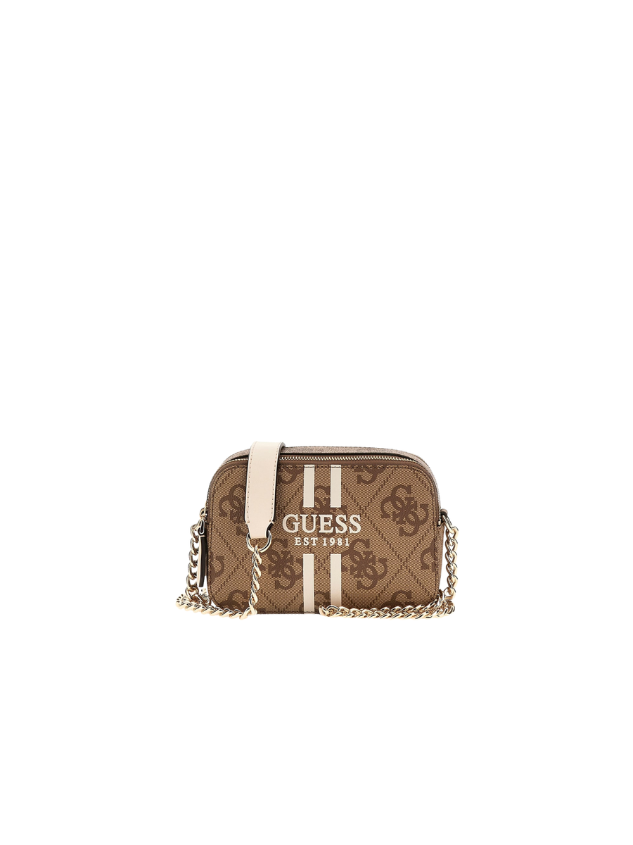 Borsa a tracolla Guess marrone con bande verticali bianche e logo lettering HWOS9672140 LTL Guess 
