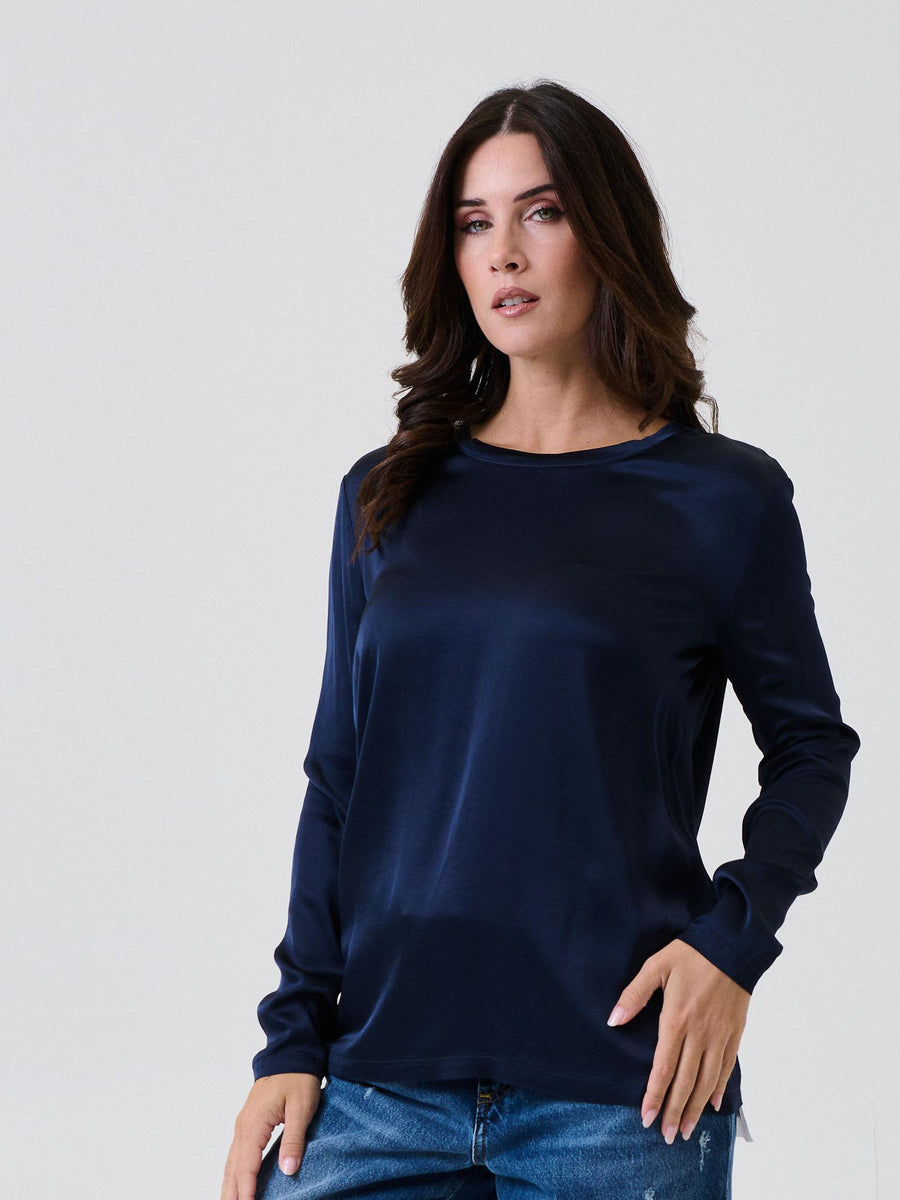 T-Shirt a maniche lunghe Vicolo blu effetto seta TF0244 BLU Vicolo 