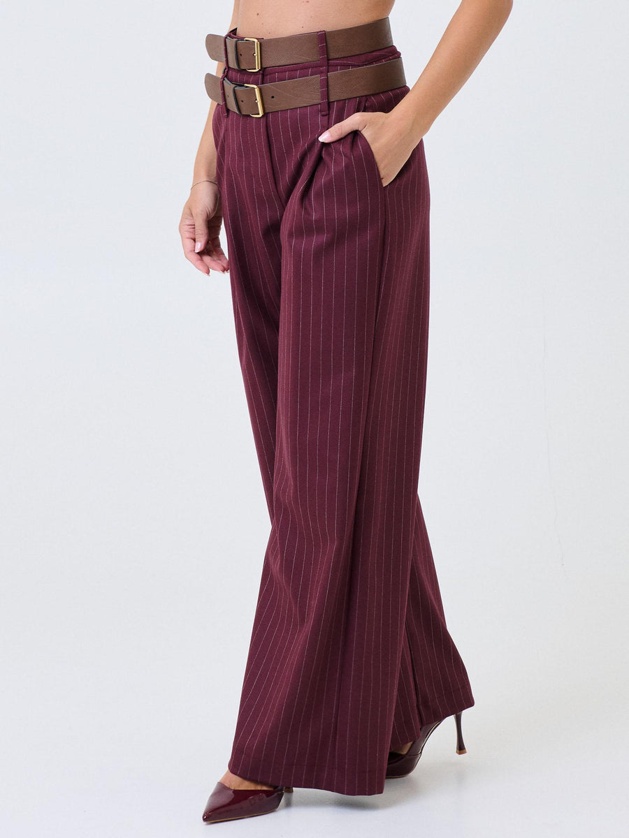 Pantalone gessato Haveone bordeaux con doppia cintura PVSP098 BORDEAUX Haveone 