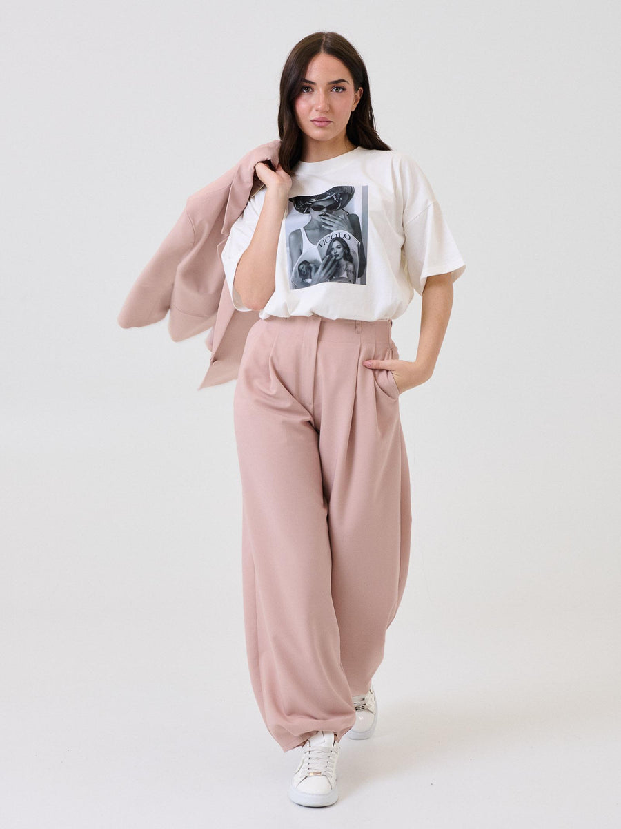 Pantalone con pinces Vicolo rosa cipria e dettaglio boxer bianco TF0798 CIPRIA Vicolo 