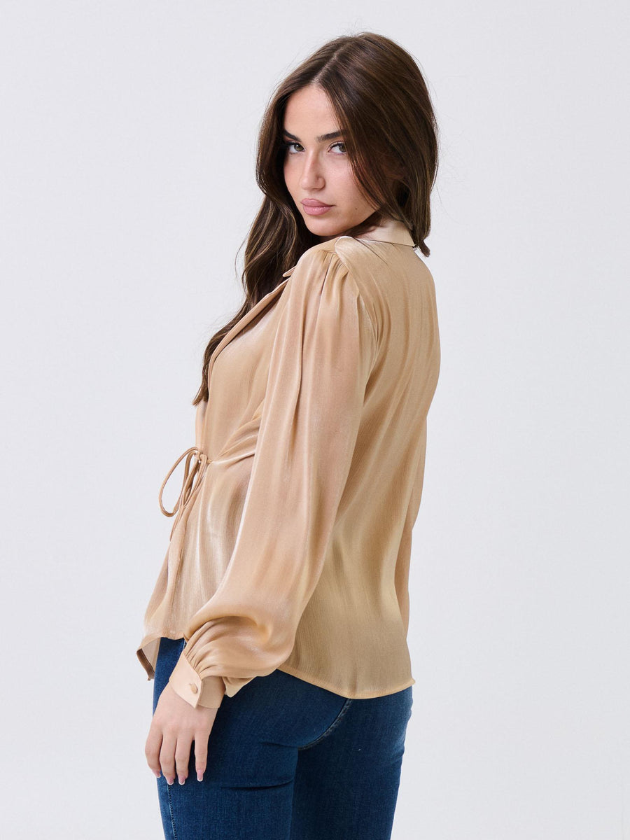 Camicia "eclipse" satinata Silence Limited sabbia  con fiocco CA7012 SAND Silence Limited 