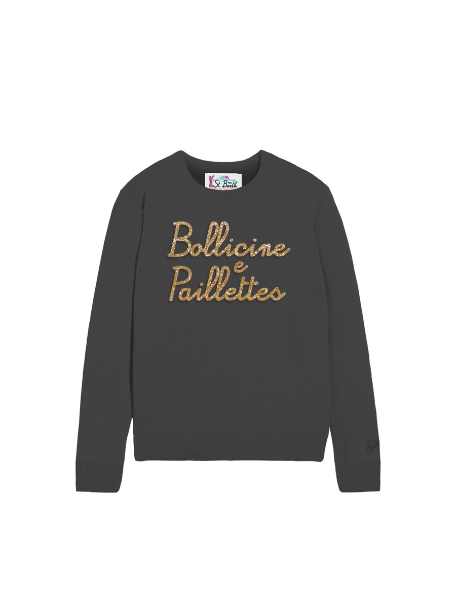 Maglione "18 emb" Saint Barth nero con scritta "Bollicine e paillettes" QUE0010 03951I MC2 SAINT BARTH 