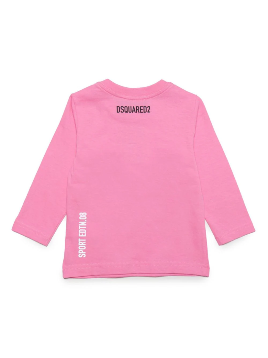 T-shirt manica lunga rosa con logo in gomma DQ1879D004G DQ322 Dsquared 