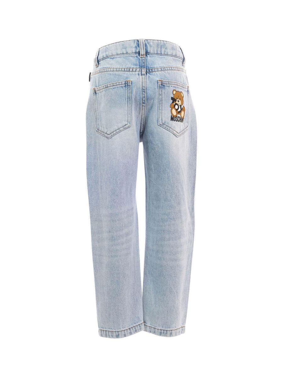Jeans Moschino blu in denim con stampa teddy toy su tasca posteriore HUP087 40186 Moschino 