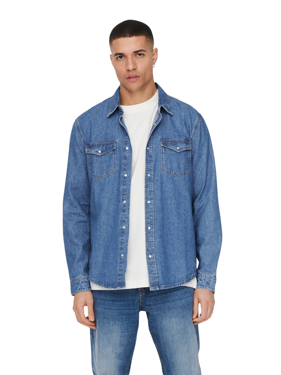Camicia bane Only & Sons blu in denim 22023247 MEDIUMBLUE Only & Sons 