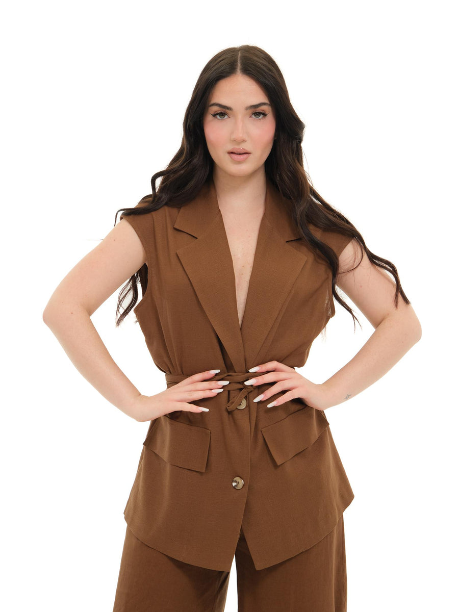 Gilet lungo Armoire in misto lino cioccolato GL02L CIOCCOLATO Armoire 