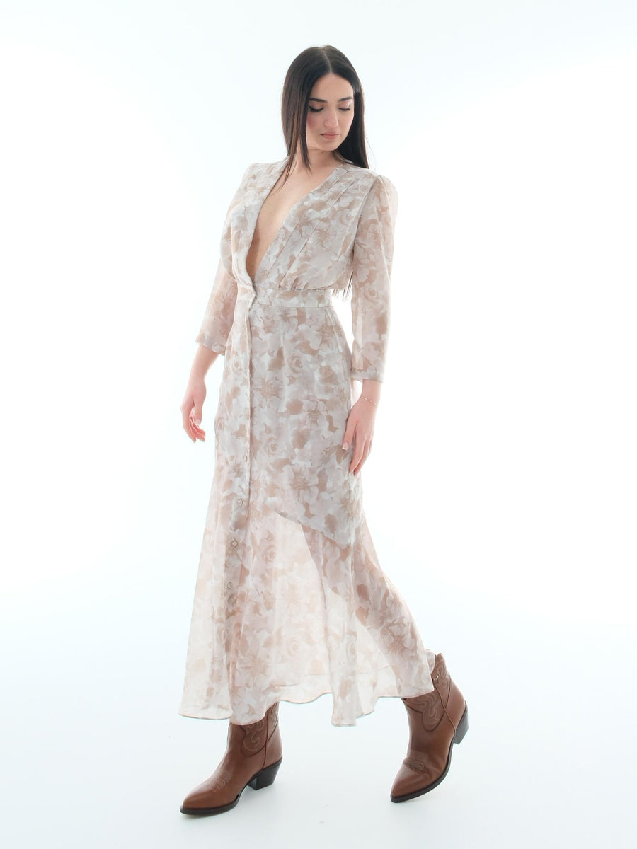 Abito "Julia" Silence Limited beige con stampa floreale AB4086 SAND Silence Limited 