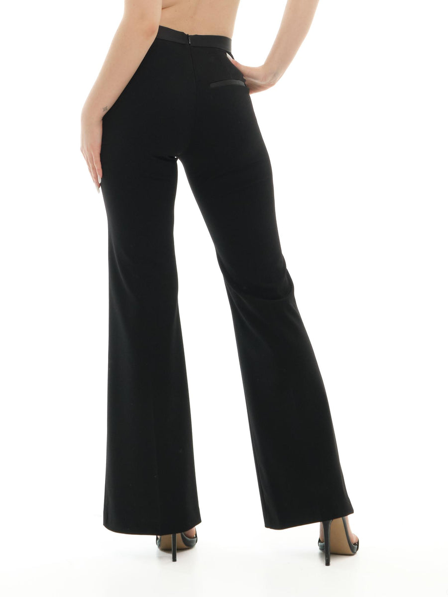 Pantalone a vita alta Imperial nero a zampa con dettagli in raso P3E9JAW NERO Imperial 