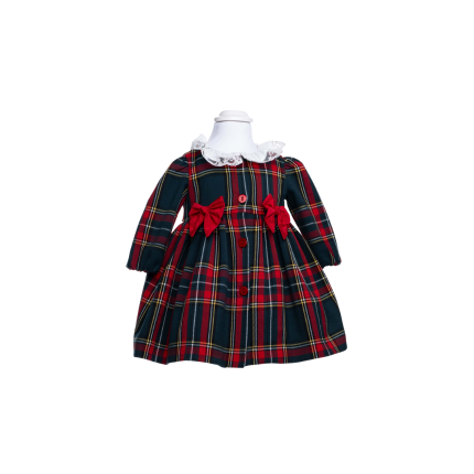 Abito tartan Marlù con colletto in pizzo bianco e fiocchi rossi in vita IM320 C806 Marlù 