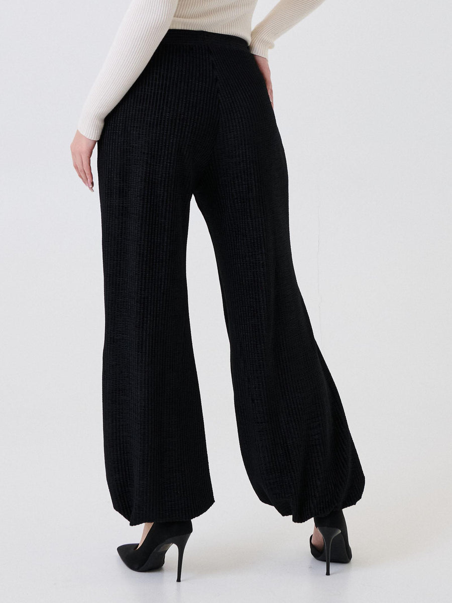 Pantalone effetto waffle Bohemian Vì nero con fondo a palloncino BHPA009 BLACK Bohemian V 