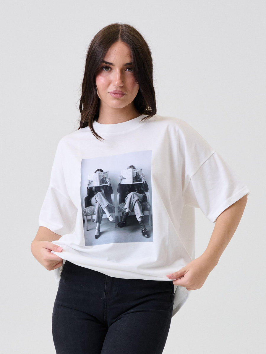 T-Shirt Vicolo bianca con stampa vintage frontale RF0248 BIA Vicolo 