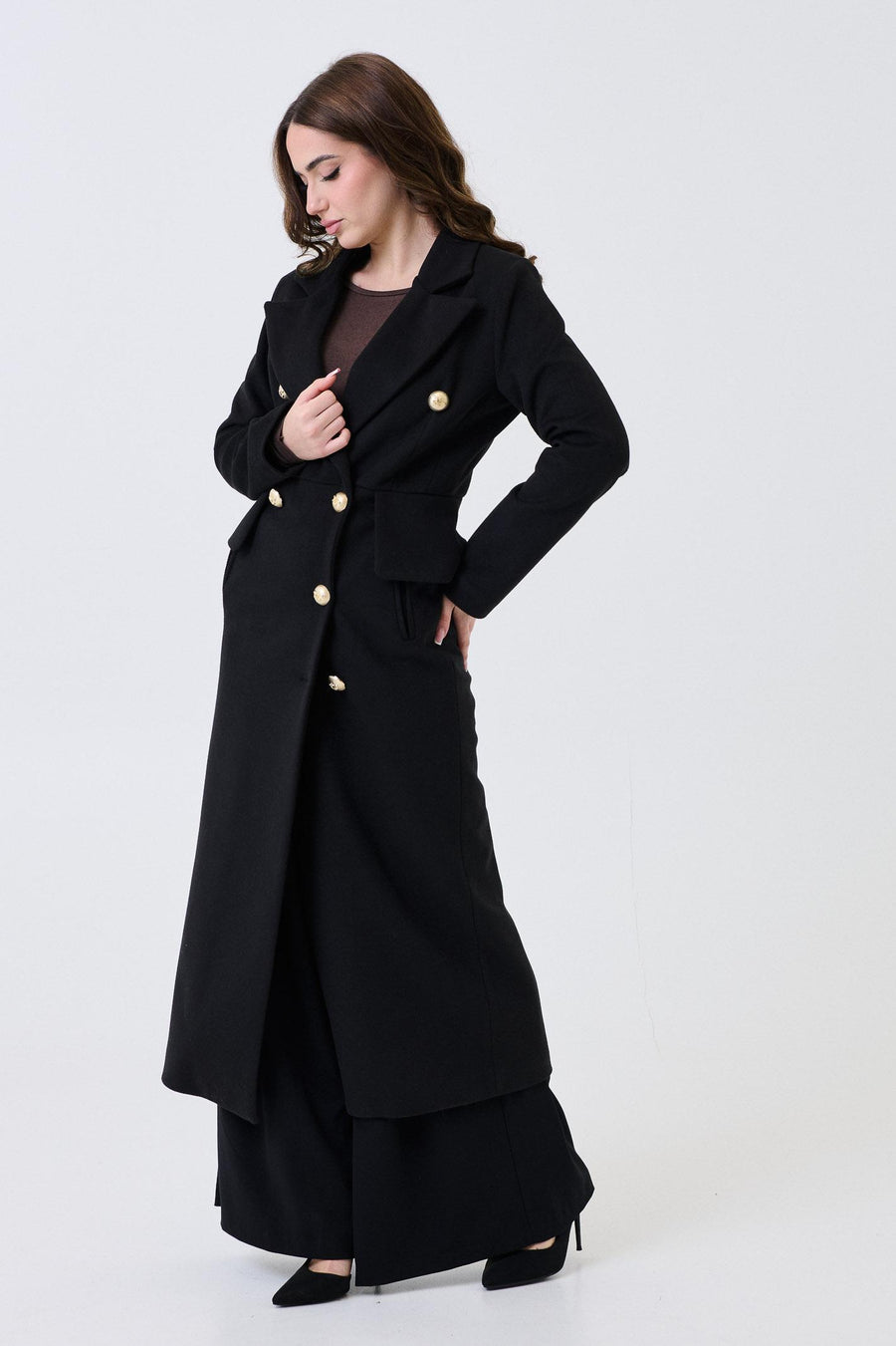 Cappotto doppiopetto lungo Armoire nero con bottoni dorati VIOLET NERO Armoire 