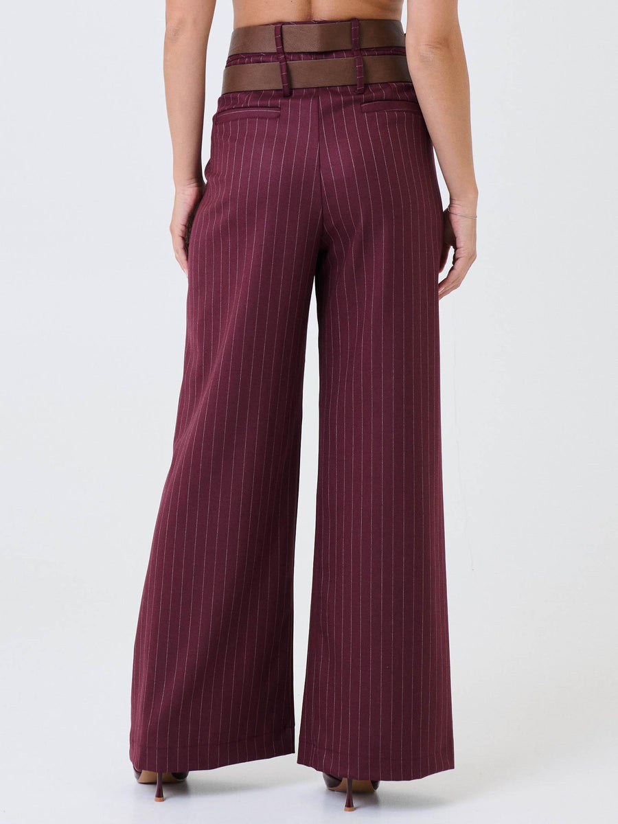 Pantalone gessato Haveone bordeaux con doppia cintura PVSP098 BORDEAUX Haveone 