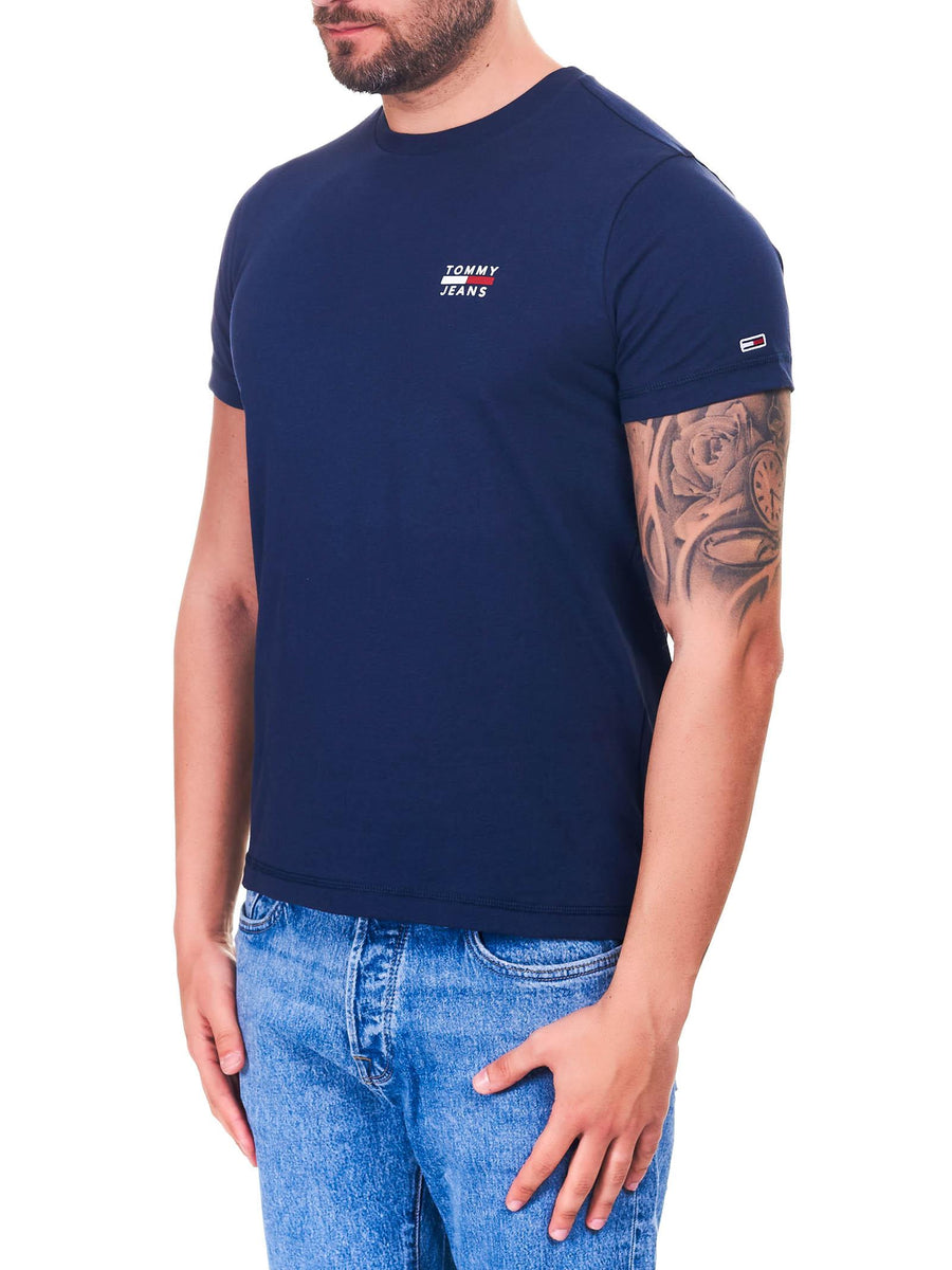 T-shirt blu con logo bandierina DM0DM10099 C87 Tommy Hilfiger 