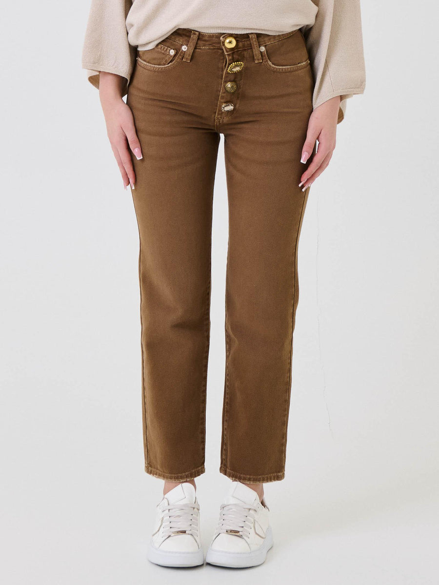 Jeans "Zoe" Vicolo cammello con bottoni gioiello DF5056 DNM Vicolo 