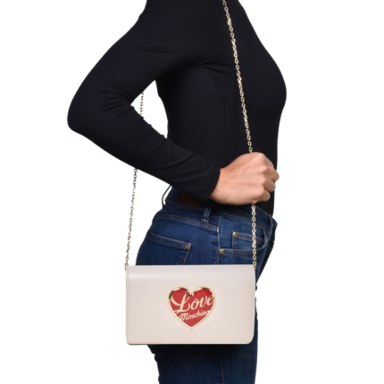 Borsa a tracolla Love Moschino beige chiaro con cuore rosso smaltato JC4186PP1NLP 0110 Love Moschino 
