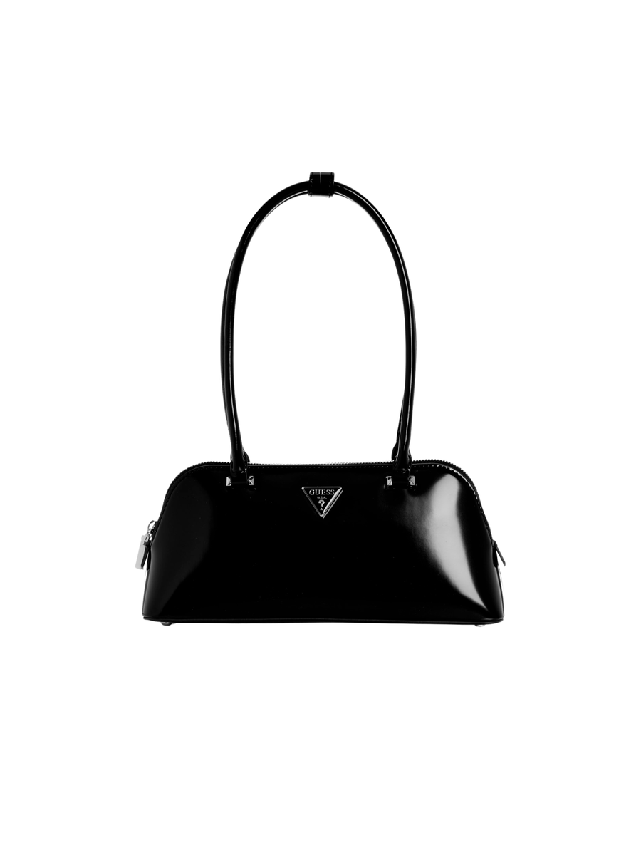 Borsa a spalla Guess nera effetto vernice con logo triangolare HWNY9496080 BLA Guess 