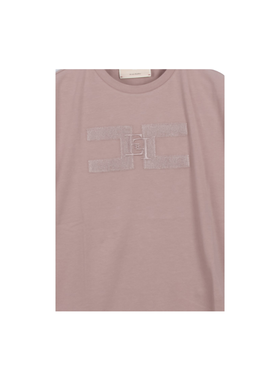 T-Shirt Elisabetta Franchi rosa con logo in strass EFTS242 C041 Elisabetta Franchi 