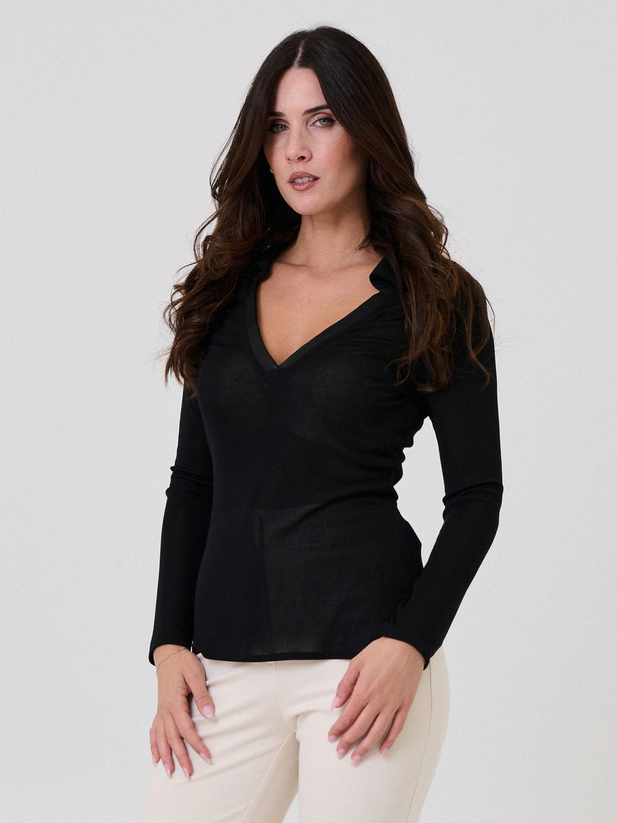 Maglia trasparente Silence Limited nera con scollo a V  profondo CA7014 BLACK Silence Limited 