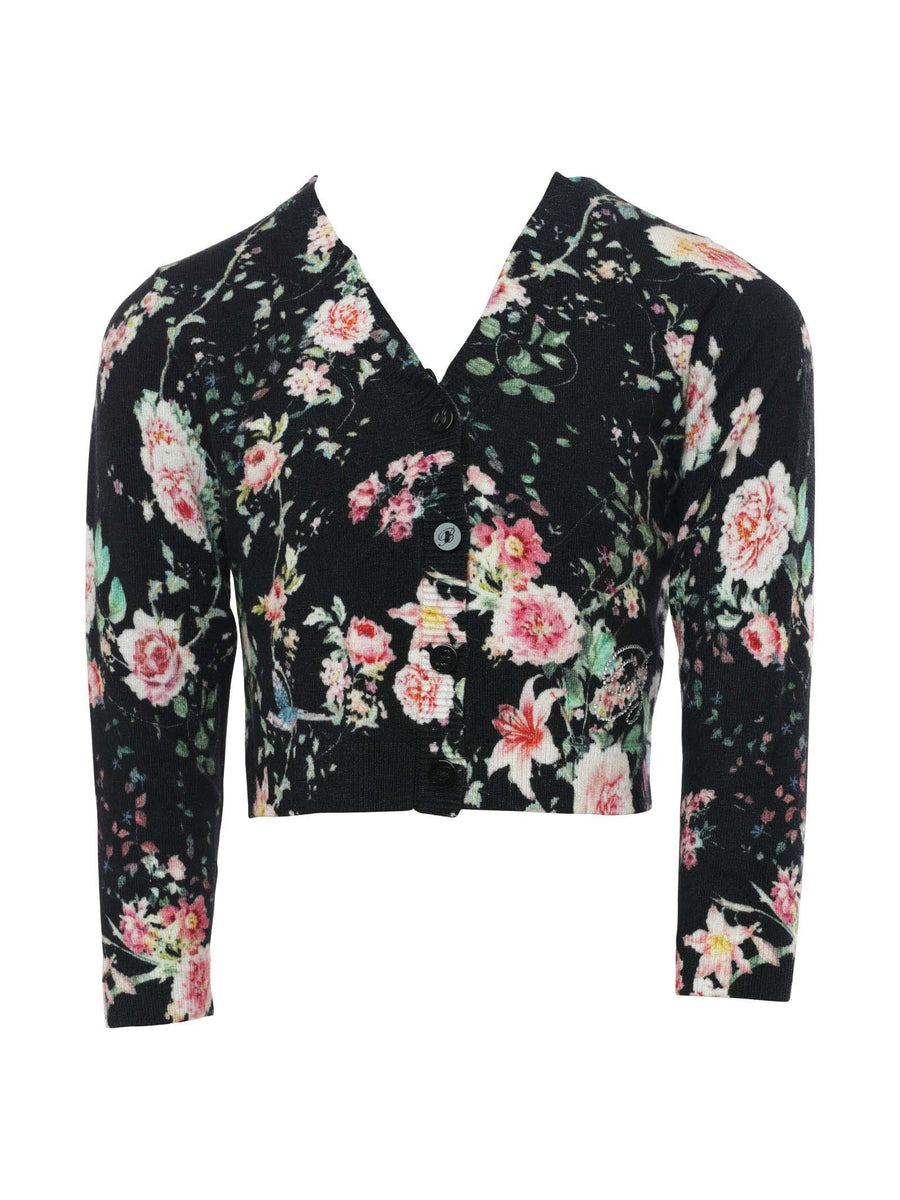 Cardigan floreale con pelliccia IF2053MAB01 B4013 Miss Blumarine 
