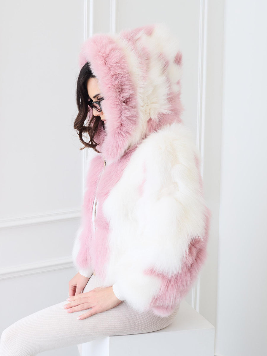 Pelliccia volpe Yes London rosa e bianca con dettagli in pelle LC2012 ROSA/BIA Yes london 